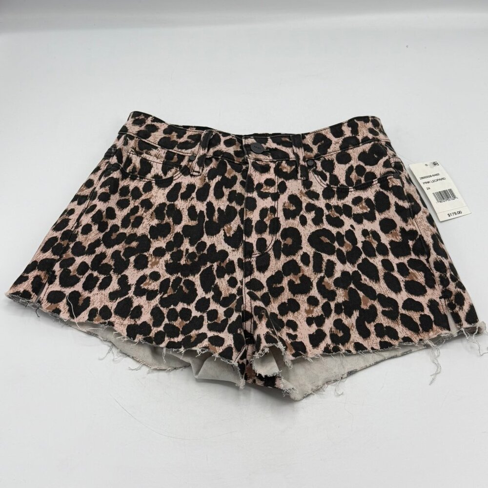 PAIGE Margot Short in Pink Leopard High Rise Animal Print Black Tan Size 24